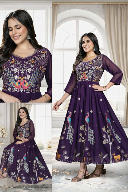 Royal Wilderness Anarkali – Deep Purple Elegance M , L , XL & XXL Sizes Available