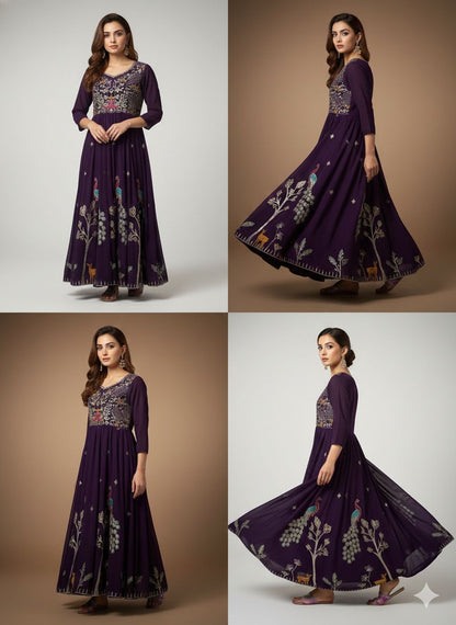 Royal Wilderness Anarkali – Deep Purple Elegance M , L , XL & XXL Sizes Available