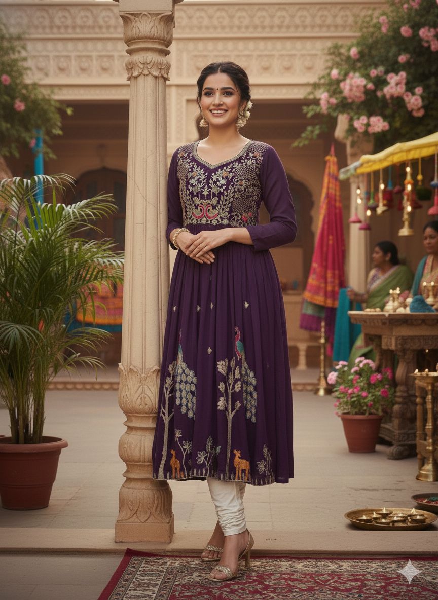 Royal Wilderness Anarkali – Deep Purple Elegance M , L , XL & XXL Sizes Available