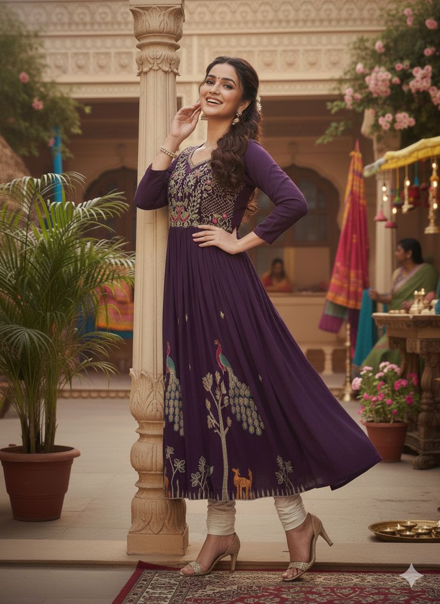 Royal Wilderness Anarkali – Deep Purple Elegance M , L , XL & XXL Sizes Available
