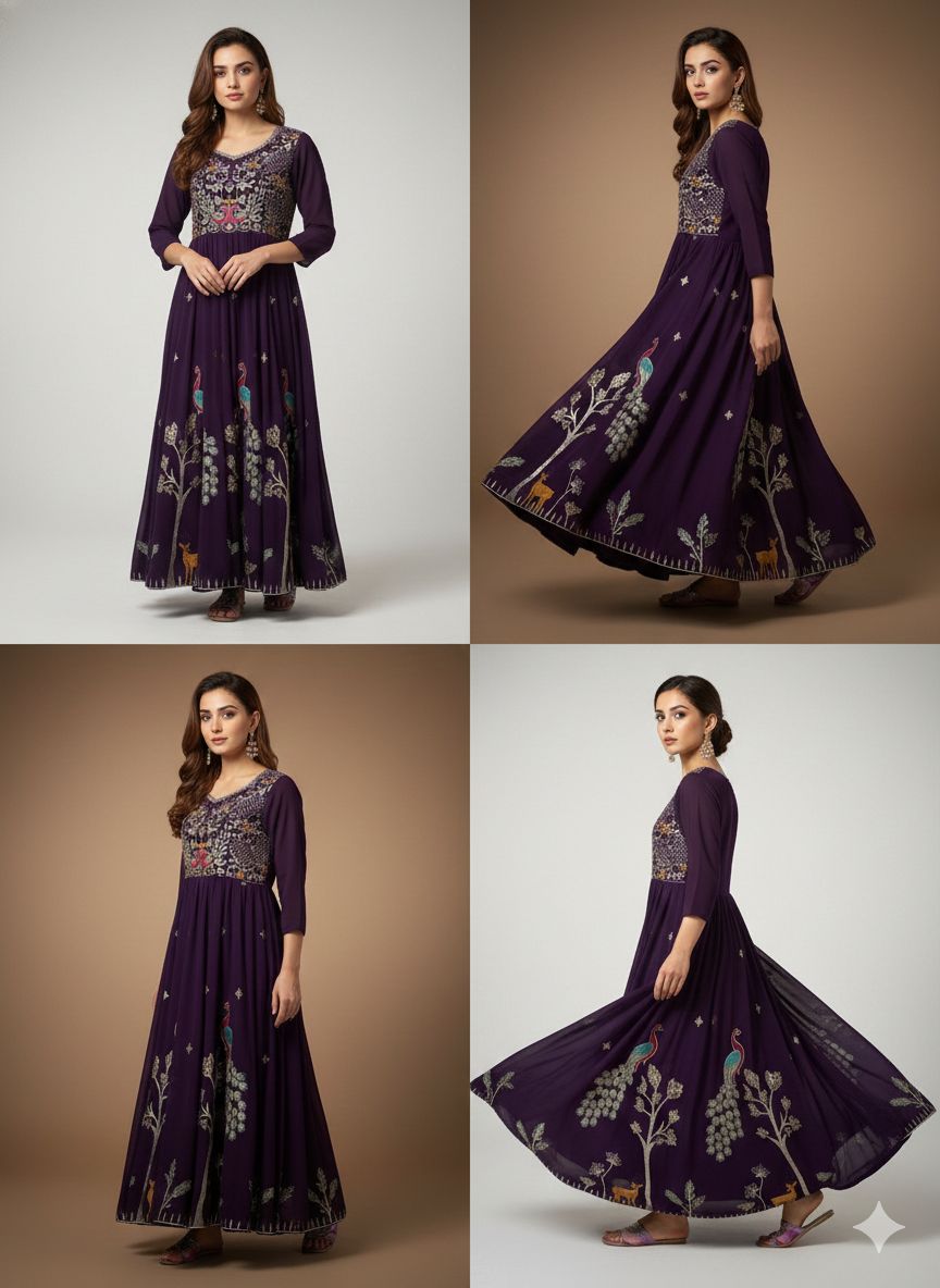 Royal Wilderness Anarkali – Deep Purple Elegance M , L , XL & XXL Sizes Available