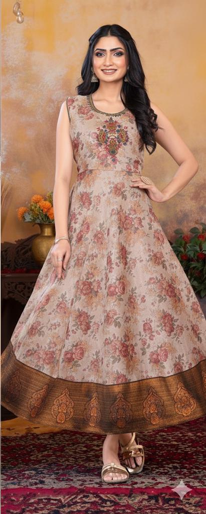 Vintage Bloom Kurti Top – Beige with Floral Charm - M , L , XL & XXL Sizes Available