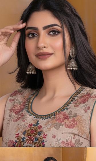 Vintage Bloom Kurti Top – Beige with Floral Charm - M , L , XL & XXL Sizes Available