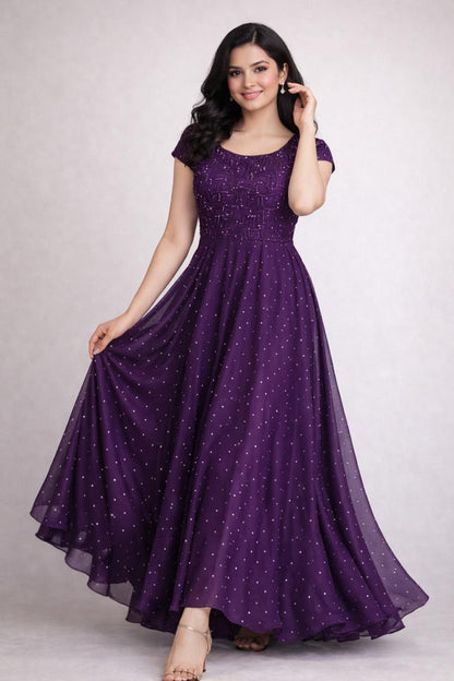 Elegant Maroon Embellished Floor-Length Gown – Sleeveless & Short Sleeve Variants - L Size is  Available (Copy)