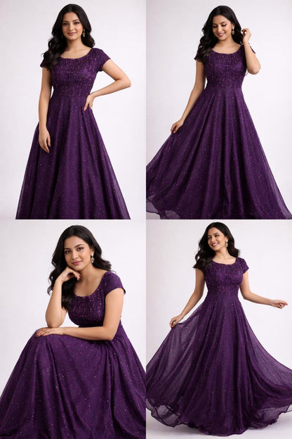 Elegant Maroon Embellished Floor-Length Gown – Sleeveless & Short Sleeve Variants - L Size is  Available (Copy)