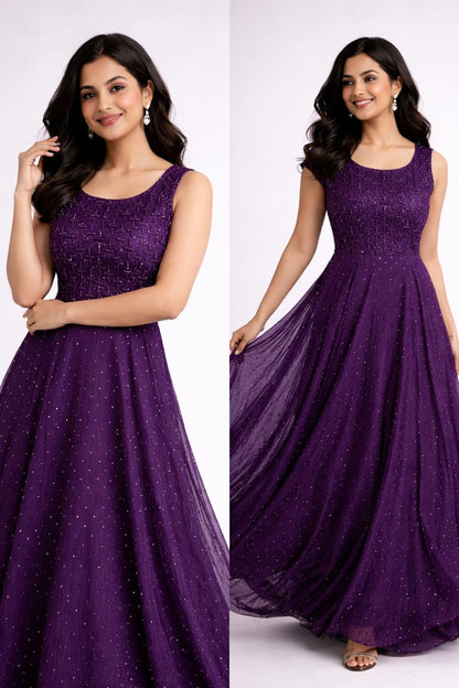 Elegant Maroon Embellished Floor-Length Gown – Sleeveless & Short Sleeve Variants - L Size is  Available (Copy)