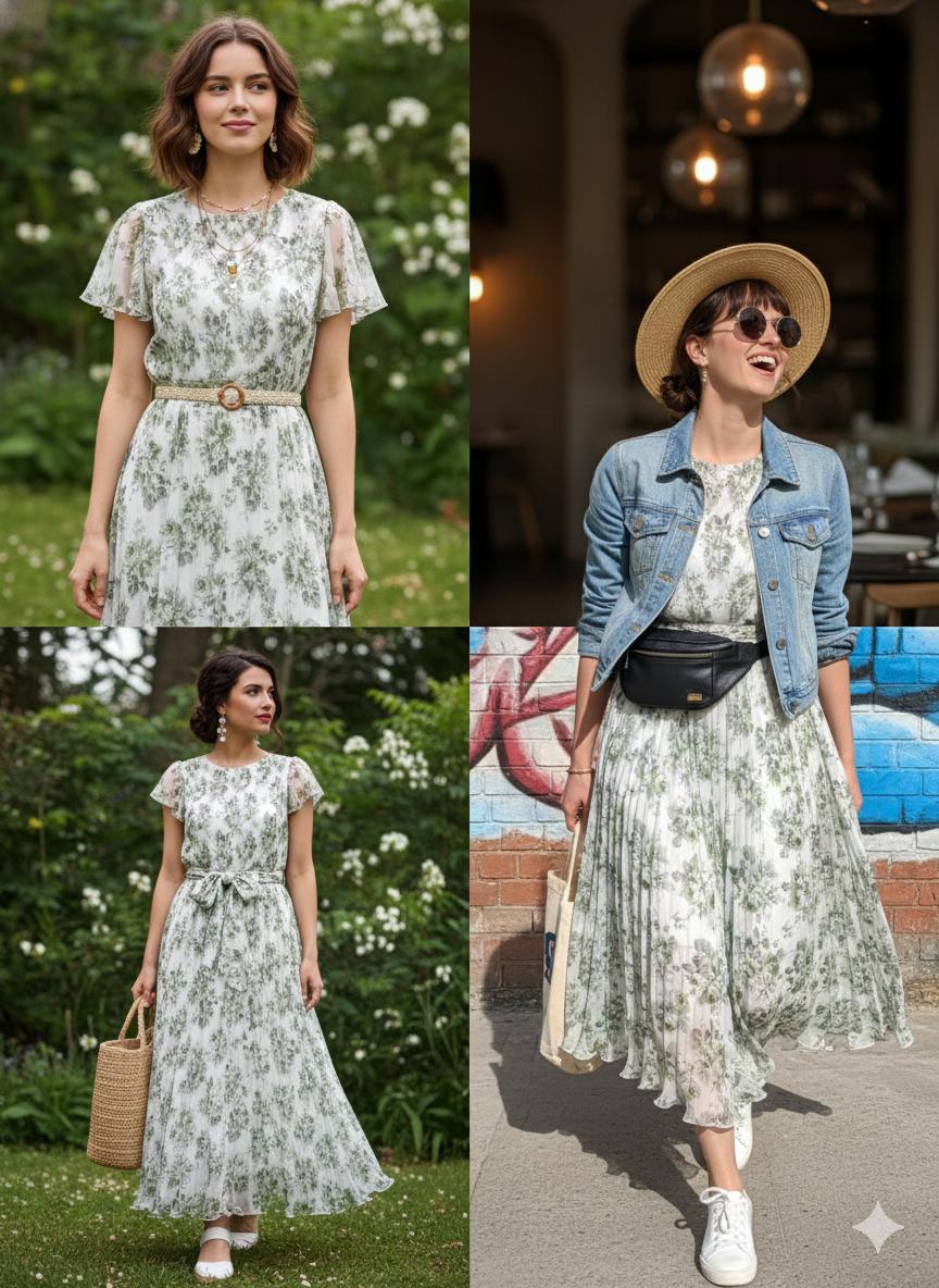 Flora Flutter-Sleeve Maxi Dress in Sage Green– L & XXL Sizes Available