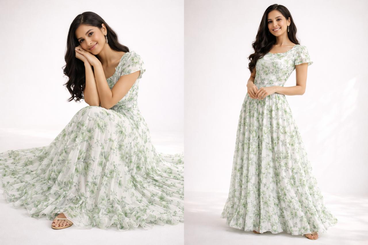 Flora Flutter-Sleeve Maxi Dress in Sage Green– L & XXL Sizes Available