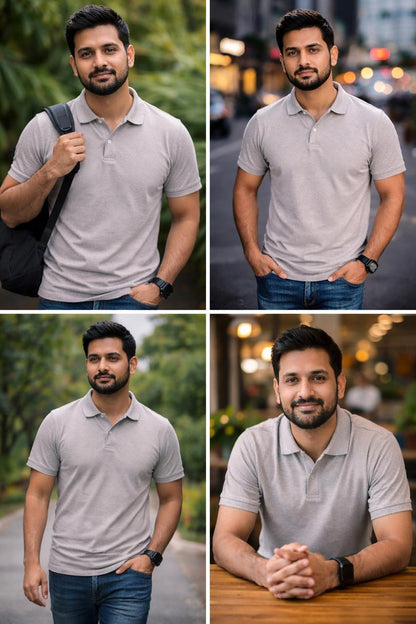 Grey Cotton polo Half sleeve Tshirts – 240 GSM| S to XXL Available