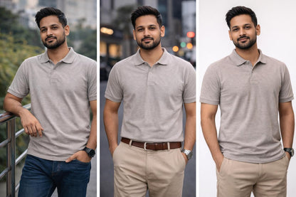 Grey Cotton polo Half sleeve Tshirts – 240 GSM| S to XXL Available