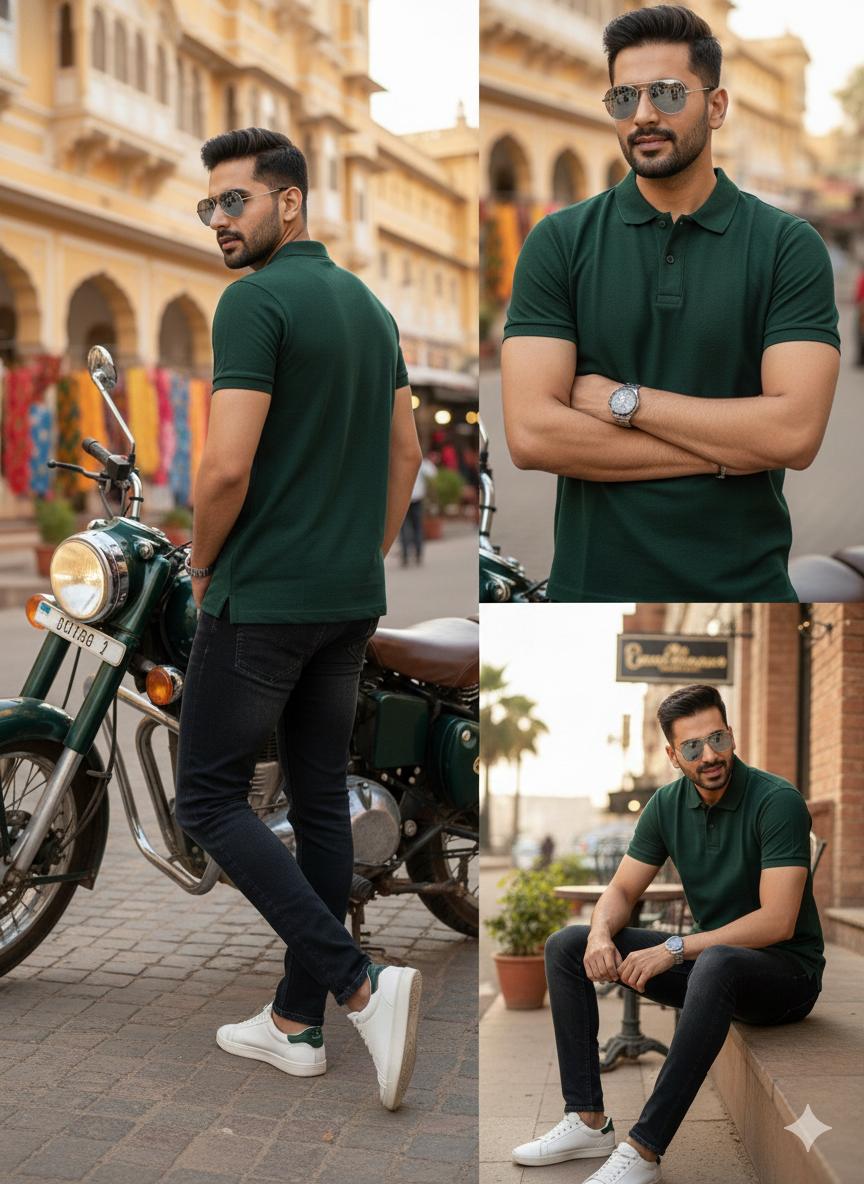 Green Cotton polo Half sleeve Tshirts – 240 GSM| S to XXL Available