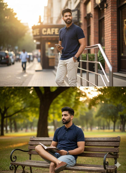 Blue Cotton polo Half sleeve Tshirts – 240 GSM| S to XXL Available