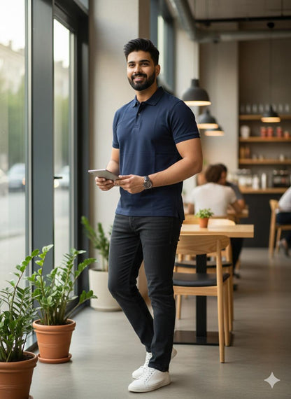 Blue Cotton polo Half sleeve Tshirts – 240 GSM| S to XXL Available