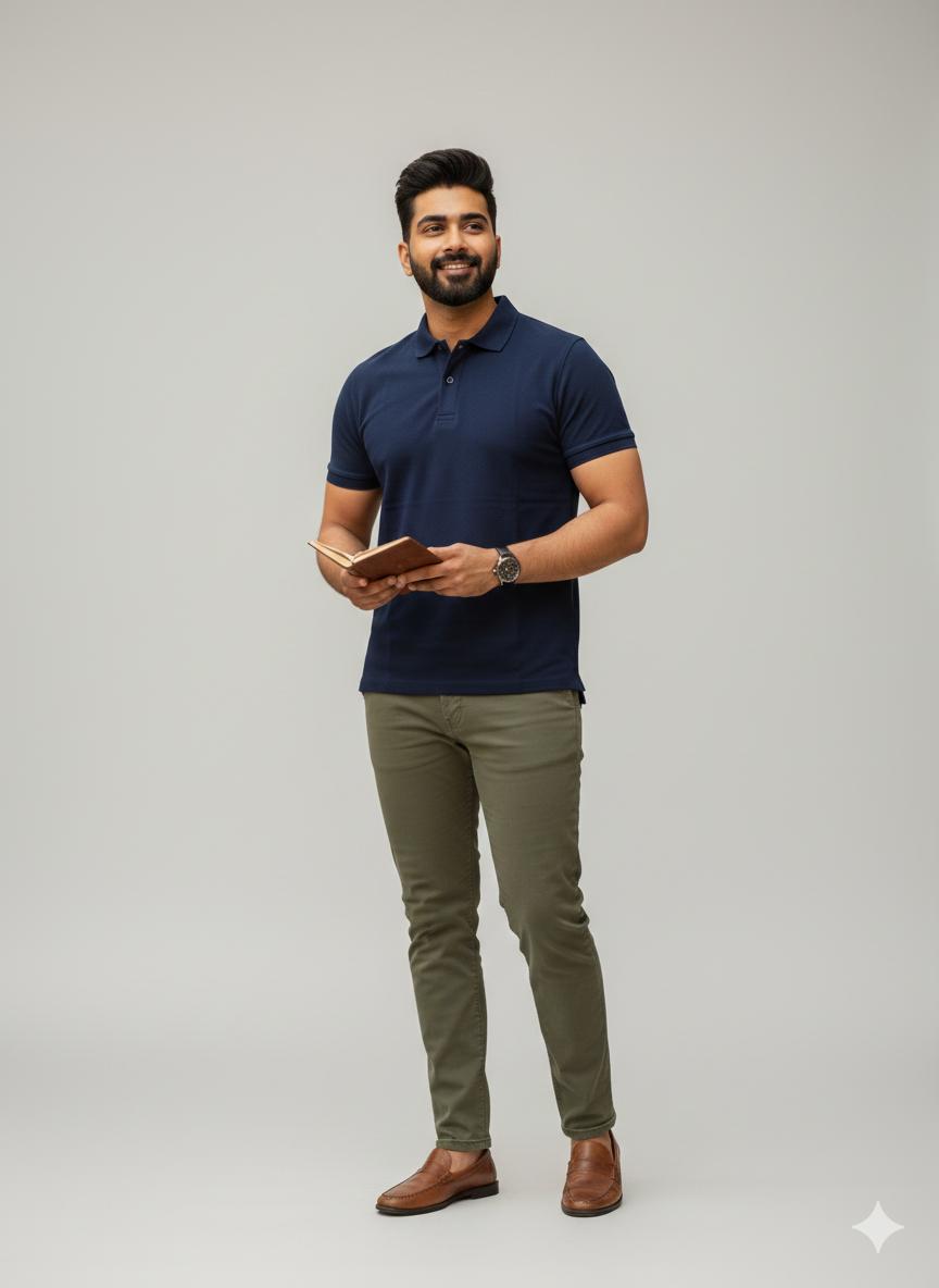 Blue Cotton polo Half sleeve Tshirts – 240 GSM| S to XXL Available