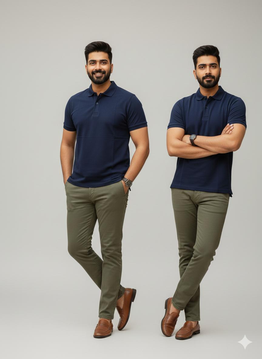 Blue Cotton polo Half sleeve Tshirts – 240 GSM| S to XXL Available
