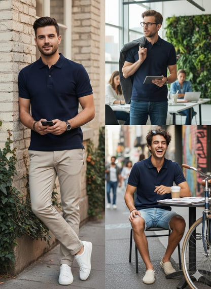 Blue Cotton polo Half sleeve Tshirts – 240 GSM| S to XXL Available