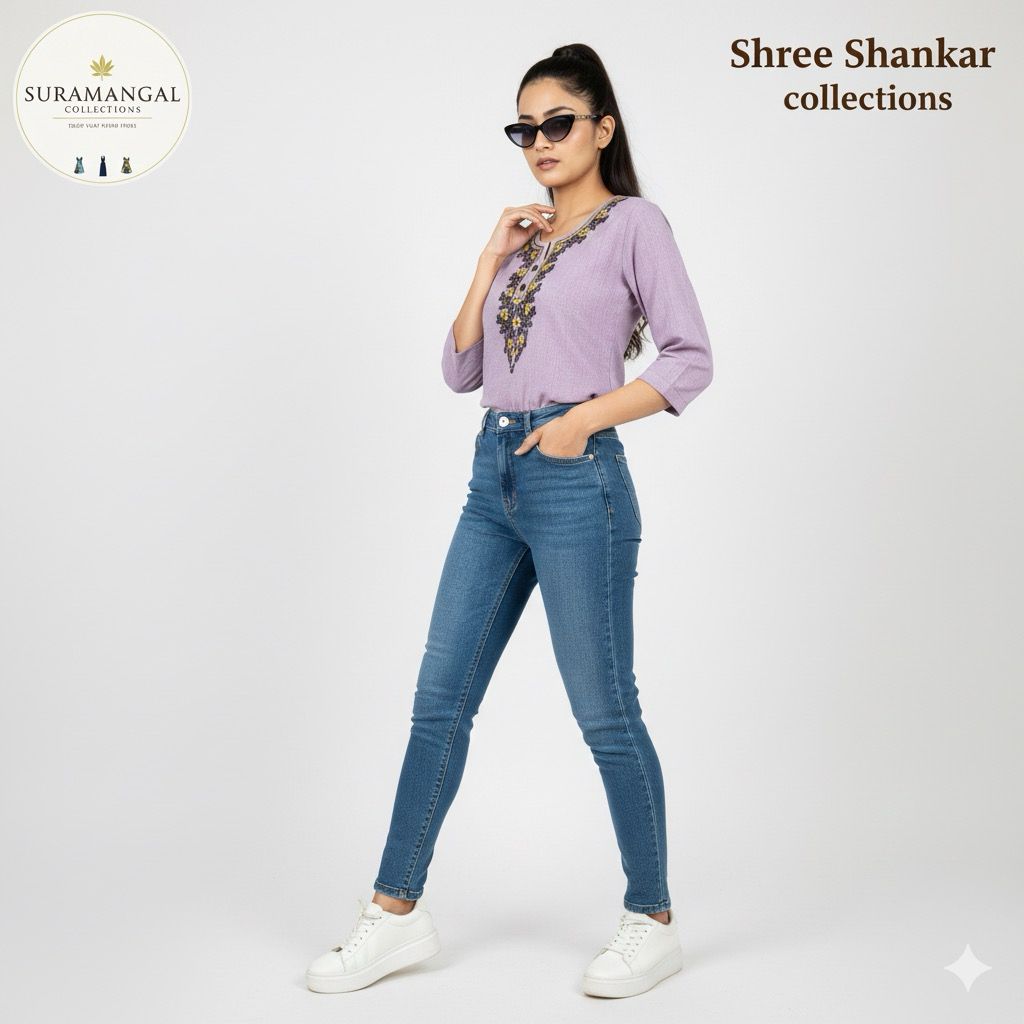 Multi Colour Jeans Top - L Size Available