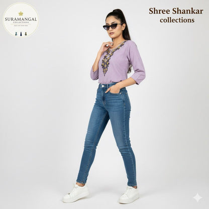 Multi Colour Jeans Top - L Size Available