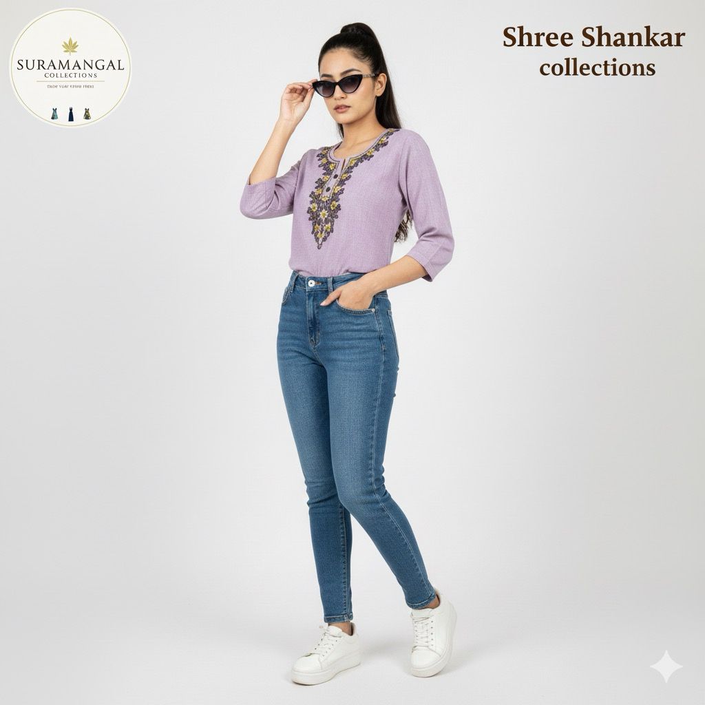 Multi Colour Jeans Top - L Size Available