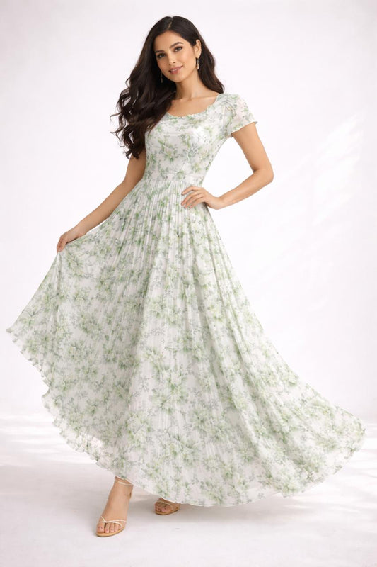 Flora Flutter-Sleeve Maxi Dress in Sage Green– L & XXL Sizes Available