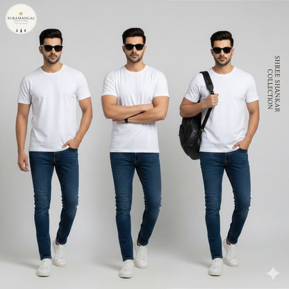 White Cotton Round Nek T-Shirt – 180 GSM | S-XXL